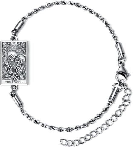 PELOVNY Tarot Card Bracelet 925 Sterling Silver Moon Cat Sun Sunflower Lovers Skull Pendant Lion Anklet Spiritual Tarot Jewelry Christmas Birthday Gifts for Women Men in Saudi Arabia