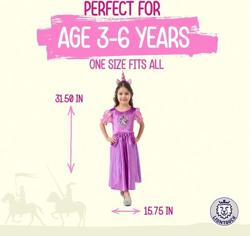 Liontouch - Unicorn Princess Dress for Girls - 3-6 Years, One Size | Magical Costume with Unicorn, Flowers & Sparkling Details | Soft & Comfortable Outfit for Royal Dress-Up & Fairytale Pretend Play in Saudi Arabia