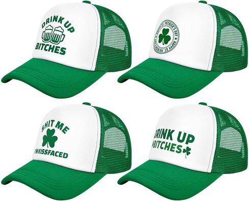 4 Pcs St. Patrick's Day Hats Bulk Shamrock Baseball Caps Irish Green Trucker Hat Breathable Mesh Tactical Cap Adjustable Green Cap for Men Women Saint Patrick's Day Accessories in Kuwait