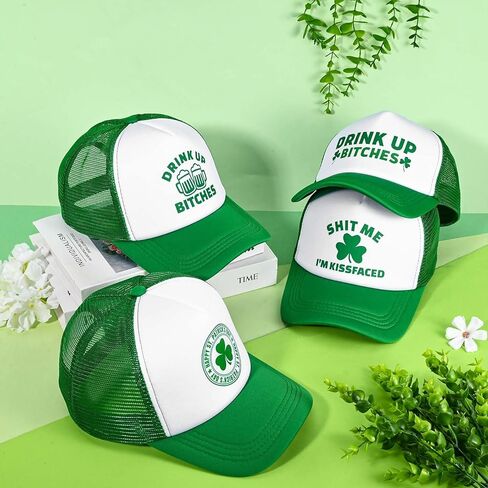 4 Pcs St. Patrick's Day Hats Bulk Shamrock Baseball Caps Irish Green Trucker Hat Breathable Mesh Tactical Cap Adjustable Green Cap for Men Women Saint Patrick's Day Accessories in Kuwait
