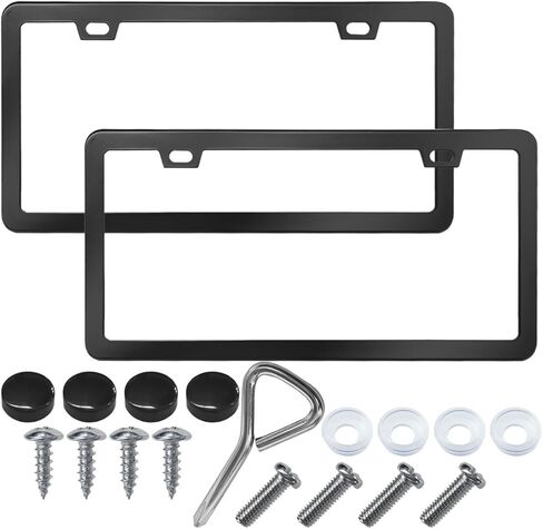 YoRise 2PCS Stainless Steel Car License Plate Frames, 2 Holes License Plate Holder with Screws & Caps, Rust-Proof Car Tag Frame Protector Cover, Automotive Exterior Accessories (Pink) in Saudi Arabia