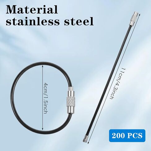 200pcs wire keychain cable stainless steel wire keychain cable key rings bulk metal wires luggage tag cables mini backpack keychains loop key rings for car keys diy keychains hardware in Saudi Arabia