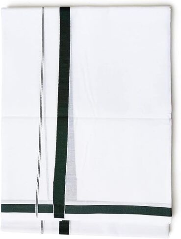 Shemass™ Men's Cotton White Dhoti with Elegant Color Border(1.8 mtrs single layer) in Saudi Arabia