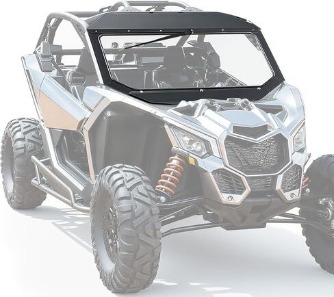 Full Glass Windshield Compatible with 2017+ Can Am Maverick X3 (See Fitment) W/Manual Wiper Front Windscreen Powder Coated Black in Saudi Arabia