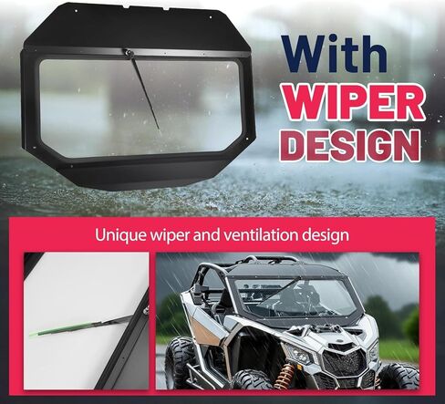 Full Glass Windshield Compatible with 2017+ Can Am Maverick X3 (See Fitment) W/Manual Wiper Front Windscreen Powder Coated Black in Saudi Arabia