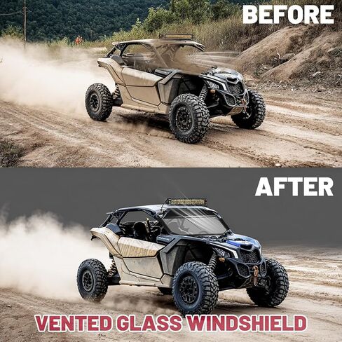 Full Glass Windshield Compatible with 2017+ Can Am Maverick X3 (See Fitment) W/Manual Wiper Front Windscreen Powder Coated Black in Saudi Arabia