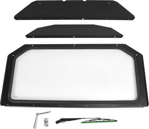 Full Glass Windshield Compatible with 2017+ Can Am Maverick X3 (See Fitment) W/Manual Wiper Front Windscreen Powder Coated Black in Saudi Arabia