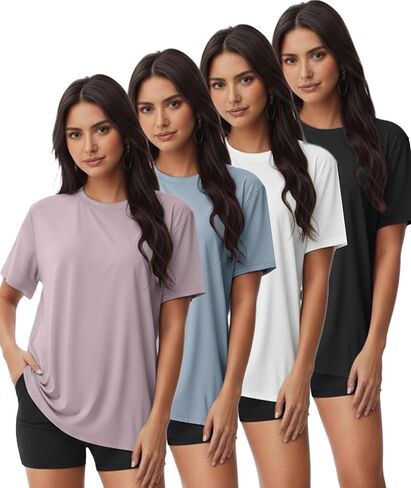 4 Pack Women Workout Gym T Shirts Tees, Basic Short Sleeve Loose Fit Crew Neck Tshirts Summer Tops in Saudi Arabia