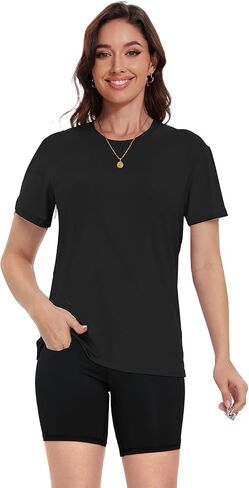 4 Pack Women Workout Gym T Shirts Tees, Basic Short Sleeve Loose Fit Crew Neck Tshirts Summer Tops in Saudi Arabia