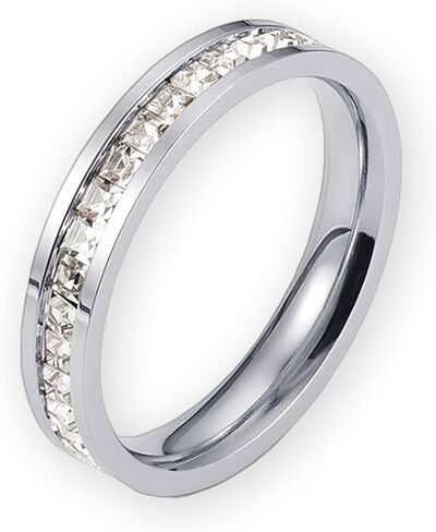 OApier Plated Titanium Steel Eternity Ring for Women, 4mm Comfort Fit Wedding Band, Minimalist Stackable Promise Ring, Durable Hypoallergenic CZ Inlay Band, Sizes 5-10 in Saudi Arabia