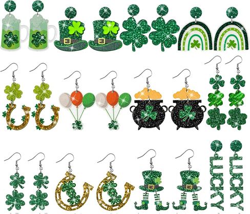 Y1tvei St. Patrick's Day Earring - Irish Shamrock Lucky Sparkly Glitter Acrylic Drop Earring Cute St Patrick's Accessory Gift in Saudi Arabia