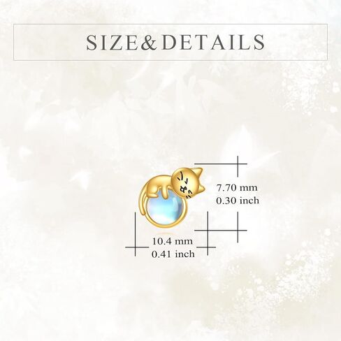 14K Real Gold Cat Earrings Solid Yellow Gold Moonstone Studs Jewelry Birthday Mother's Day Anniversary Christmas Gifts for Women in Saudi Arabia