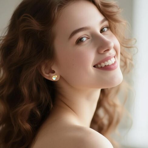 14K Real Gold Cat Earrings Solid Yellow Gold Moonstone Studs Jewelry Birthday Mother's Day Anniversary Christmas Gifts for Women in Saudi Arabia