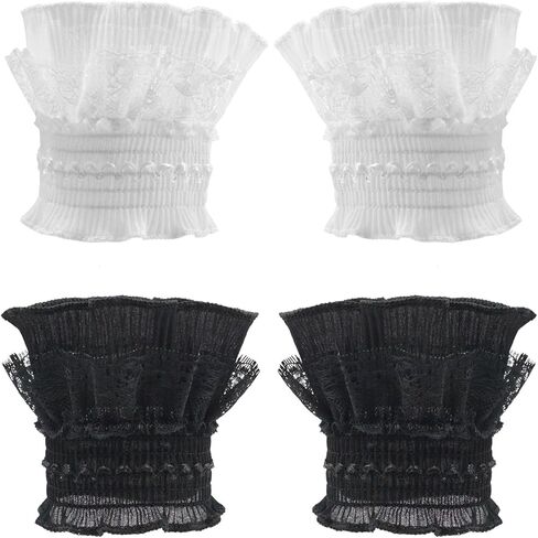 Lace Cuffs for Wrists, White and Black Ruffled Flared False Sleeves, Lolita Style Victorian in Saudi Arabia
