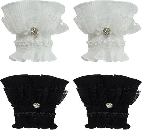 Lace Cuffs for Wrists, White and Black Ruffled Flared False Sleeves, Lolita Style Victorian in Saudi Arabia