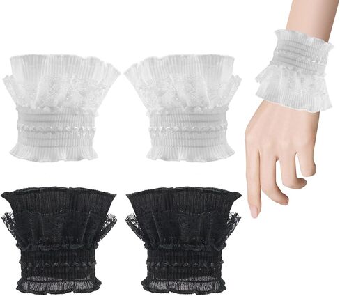 Lace Cuffs for Wrists, White and Black Ruffled Flared False Sleeves, Lolita Style Victorian in Saudi Arabia