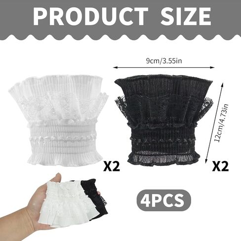 Lace Cuffs for Wrists, White and Black Ruffled Flared False Sleeves, Lolita Style Victorian in Saudi Arabia