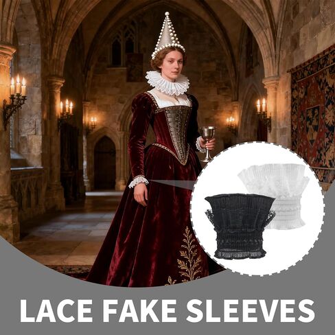 Lace Cuffs for Wrists, White and Black Ruffled Flared False Sleeves, Lolita Style Victorian in Saudi Arabia