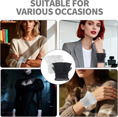 Lace Cuffs for Wrists, White and Black Ruffled Flared False Sleeves, Lolita Style Victorian in Saudi Arabia