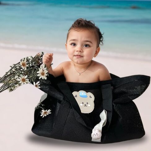 Mesh Beach Bag, Large Tote Bag with Zipper Pocket for Family, Toys &Vacation Essentials in Saudi Arabia