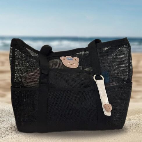 Mesh Beach Bag, Large Tote Bag with Zipper Pocket for Family, Toys &Vacation Essentials in Saudi Arabia