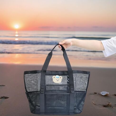 Mesh Beach Bag, Large Tote Bag with Zipper Pocket for Family, Toys &Vacation Essentials in Saudi Arabia