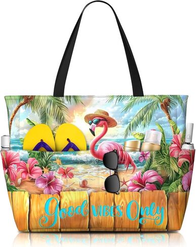Beach Bag for Women, Large Waterproof Sandproof Tote with Zipper, Foldable Lightweight Swim Bag for Beach Pool Gym in Saudi Arabia