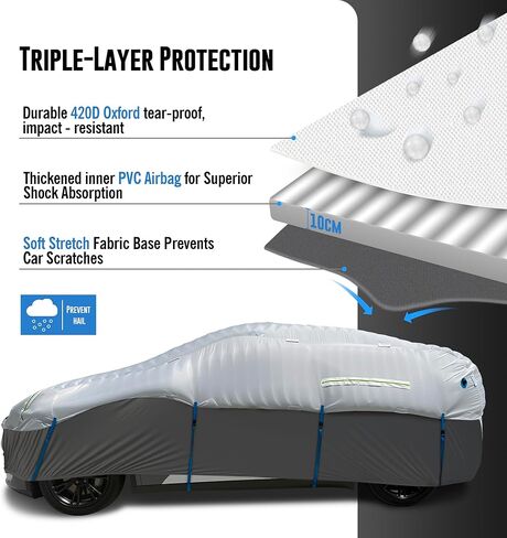 Inflatable Hail Car Cover with Thickened Airtight PVC Airbag Protection, Heavy Duty Anti-Hail Full Car Cover for Sedans & SUVs Length Between 166"–198", Air Pump Included in Saudi Arabia