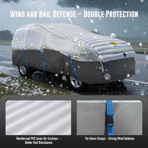 Inflatable Hail Car Cover with Thickened Airtight PVC Airbag Protection, Heavy Duty Anti-Hail Full Car Cover for Sedans & SUVs Length Between 166"–198", Air Pump Included in Saudi Arabia