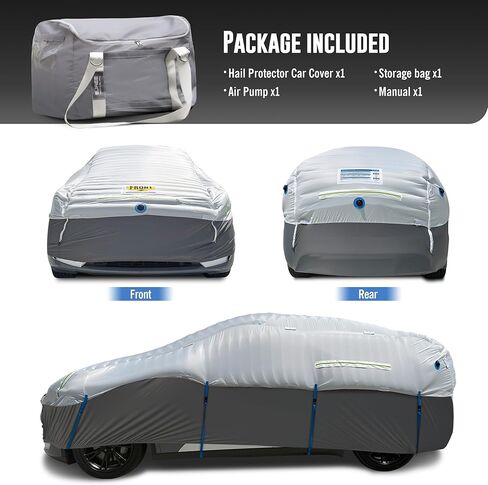 Inflatable Hail Car Cover with Thickened Airtight PVC Airbag Protection, Heavy Duty Anti-Hail Full Car Cover for Sedans & SUVs Length Between 166"–198", Air Pump Included in Saudi Arabia