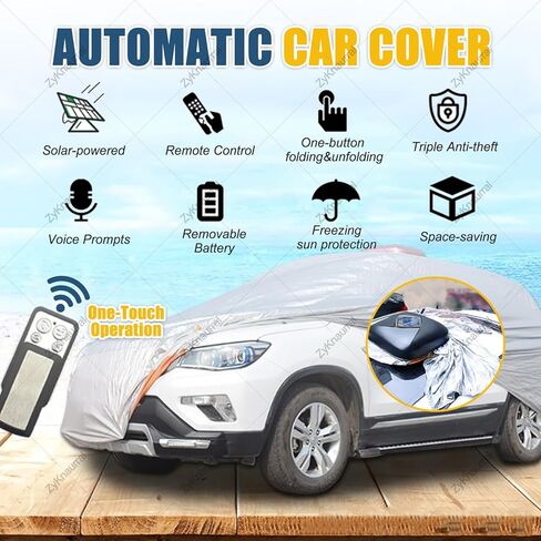 Smart Waterproof Car Cover - All-Weather, Wind & Snowproof, Full Coverage, Solar Charging & Remote Control, Automatic Retractable, Outdoor/Indoor Use Black-YL in Saudi Arabia