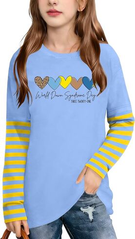 Down Syndrome Awareness Shirts for Kids Boys Girls World Down Syndrome Day Shirt Blue Yellow Ribbon Tops 5-12y in Saudi Arabia