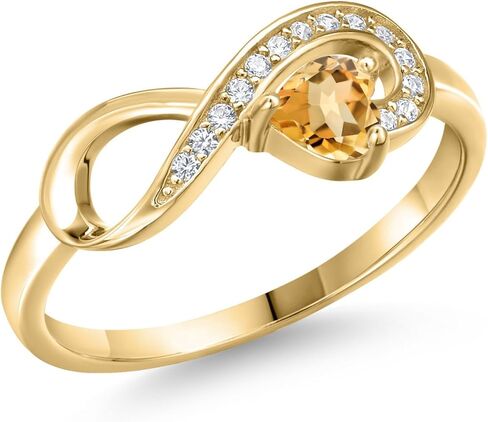 Gem Stone King 18K Yellow Gold Plated Silver Gemstone Birthstone Infinity Ring | Heart Shape 4MM | Wedding Engagement Anniversary Promise Ring For Women | Available in Size 5,6,7,8,9 in Saudi Arabia