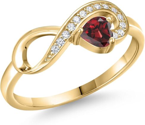 Gem Stone King 18K Yellow Gold Plated Silver Gemstone Birthstone Infinity Ring | Heart Shape 4MM | Wedding Engagement Anniversary Promise Ring For Women | Available in Size 5,6,7,8,9 in Saudi Arabia