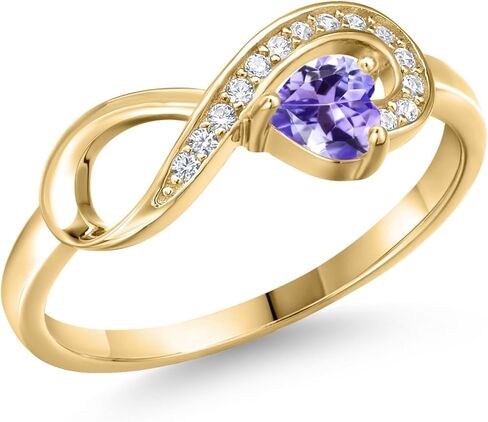 Gem Stone King 18K Yellow Gold Plated Silver Gemstone Birthstone Infinity Ring | Heart Shape 4MM | Wedding Engagement Anniversary Promise Ring For Women | Available in Size 5,6,7,8,9 in Saudi Arabia