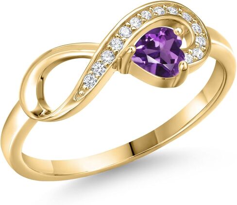 Gem Stone King 18K Yellow Gold Plated Silver Gemstone Birthstone Infinity Ring | Heart Shape 4MM | Wedding Engagement Anniversary Promise Ring For Women | Available in Size 5,6,7,8,9 in Saudi Arabia