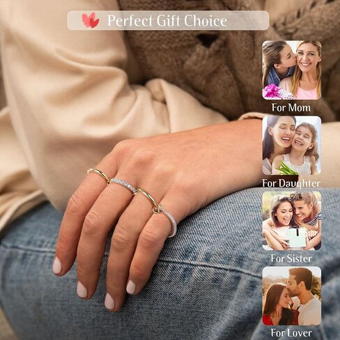 OOOPEL Gold Stackable Rings for Women Non Tarnish 14K Gold Plated Rings and 925 Sterling Silver Cubic Zirconia Ring Hypoallergenic Interlocking Mixed Metals Stacked Ring Set Size 5-9 Jewelry Gifts in Saudi Arabia
