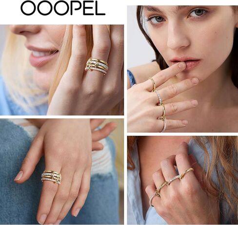 OOOPEL Gold Stackable Rings for Women Non Tarnish 14K Gold Plated Rings and 925 Sterling Silver Cubic Zirconia Ring Hypoallergenic Interlocking Mixed Metals Stacked Ring Set Size 5-9 Jewelry Gifts in Saudi Arabia