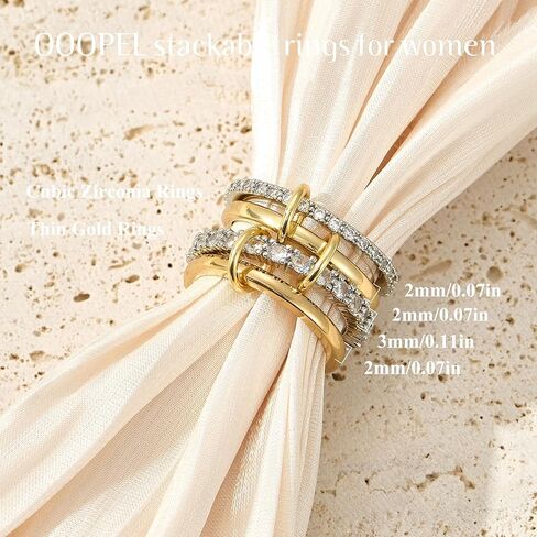 OOOPEL Gold Stackable Rings for Women Non Tarnish 14K Gold Plated Rings and 925 Sterling Silver Cubic Zirconia Ring Hypoallergenic Interlocking Mixed Metals Stacked Ring Set Size 5-9 Jewelry Gifts in Saudi Arabia