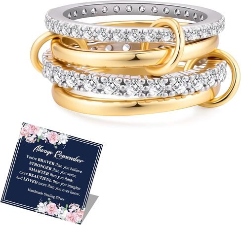 OOOPEL Gold Stackable Rings for Women Non Tarnish 14K Gold Plated Rings and 925 Sterling Silver Cubic Zirconia Ring Hypoallergenic Interlocking Mixed Metals Stacked Ring Set Size 5-9 Jewelry Gifts in Saudi Arabia