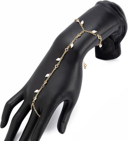 Simple Pearl Hand Chain with Ring Summer Beach Beads Finger Rings Bracelet Wedding Bridal Anklet Bracelet Hand Body Jewelry for Women in Saudi Arabia