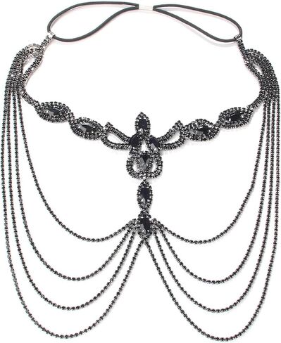 Black Rhinestone Multi-Layer Fringe Face Chain Mask for Women Masquerade Halloween Crystal Tassel Veil Face Accessories Jewelry Sexy Headchain Jewelry in Saudi Arabia
