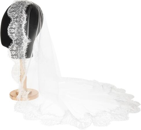 First Communion Veil with Lace Trim, White, 42x28 Inch, Flower Around Rim in Kuwait