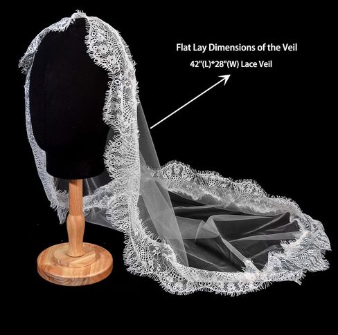 First Communion Veil with Lace Trim, White, 42x28 Inch, Flower Around Rim in Kuwait