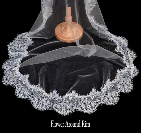 First Communion Veil with Lace Trim, White, 42x28 Inch, Flower Around Rim in Kuwait