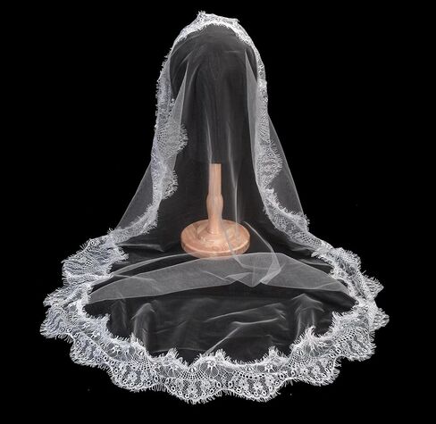 First Communion Veil with Lace Trim, White, 42x28 Inch, Flower Around Rim in Kuwait