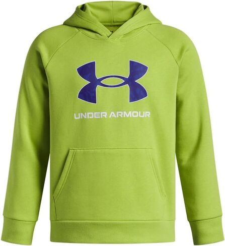 Under Armour Boys' Rival Fleece Big Logo Print Fill Hoodie, (326) Green Vibe / / White, Small in Saudi Arabia