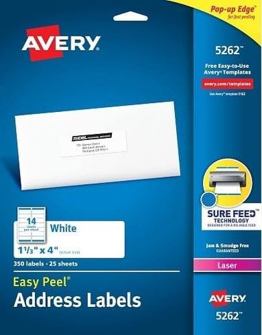 3 Pack (Total 1,050 Labels) Avery White 1-1/3 x 4 Inch Mailing Labels (5262) in Saudi Arabia