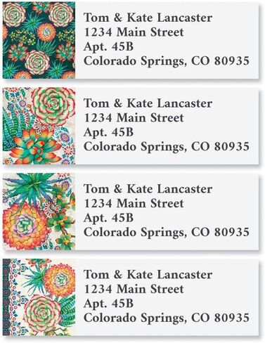 ملصقات عنوان الإرجاع الكلاسيكية المخصصة من Sunny Cactus Succulent - مجموعة مكونة من 240 قطعة (4 تصميمات)، ذاتية اللصق، ملصقات اختيار مسطحة كبيرة in Kuwait