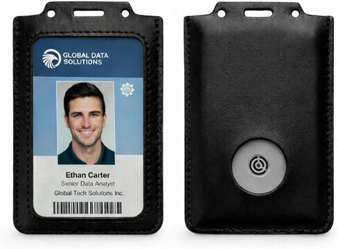 Vertical ID Badge Holder Compatible with Centegix CrisisAlert V2, Slim PU Leather Case with Emergency Button Cutout, Holds Alarm Badge and ID Card for Teachers, Nurses & School Staff, Black in Saudi Arabia